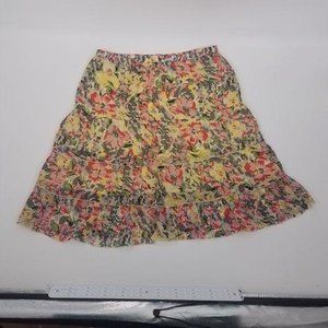 Kim Rogers yellow floral ruffle tier lined skirt